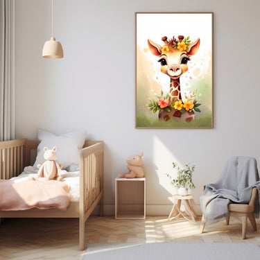 Giraffe with Flower Crown Canvas